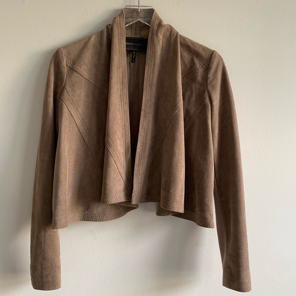 BCBGMaxAzria Cropped Velour Wrap Jacket Mocha
